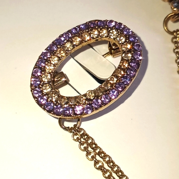 Tanzanite & Pearl Rhinestoned Chain Brooch - Picture 7 of 11